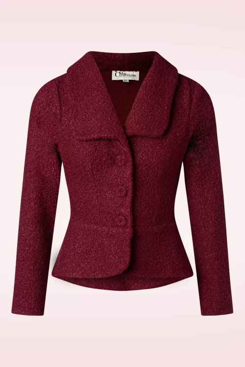 Miss Candyfloss Exclusief bij TopVintage ~ Maddy Jo bouclé blazerjasje in wijn