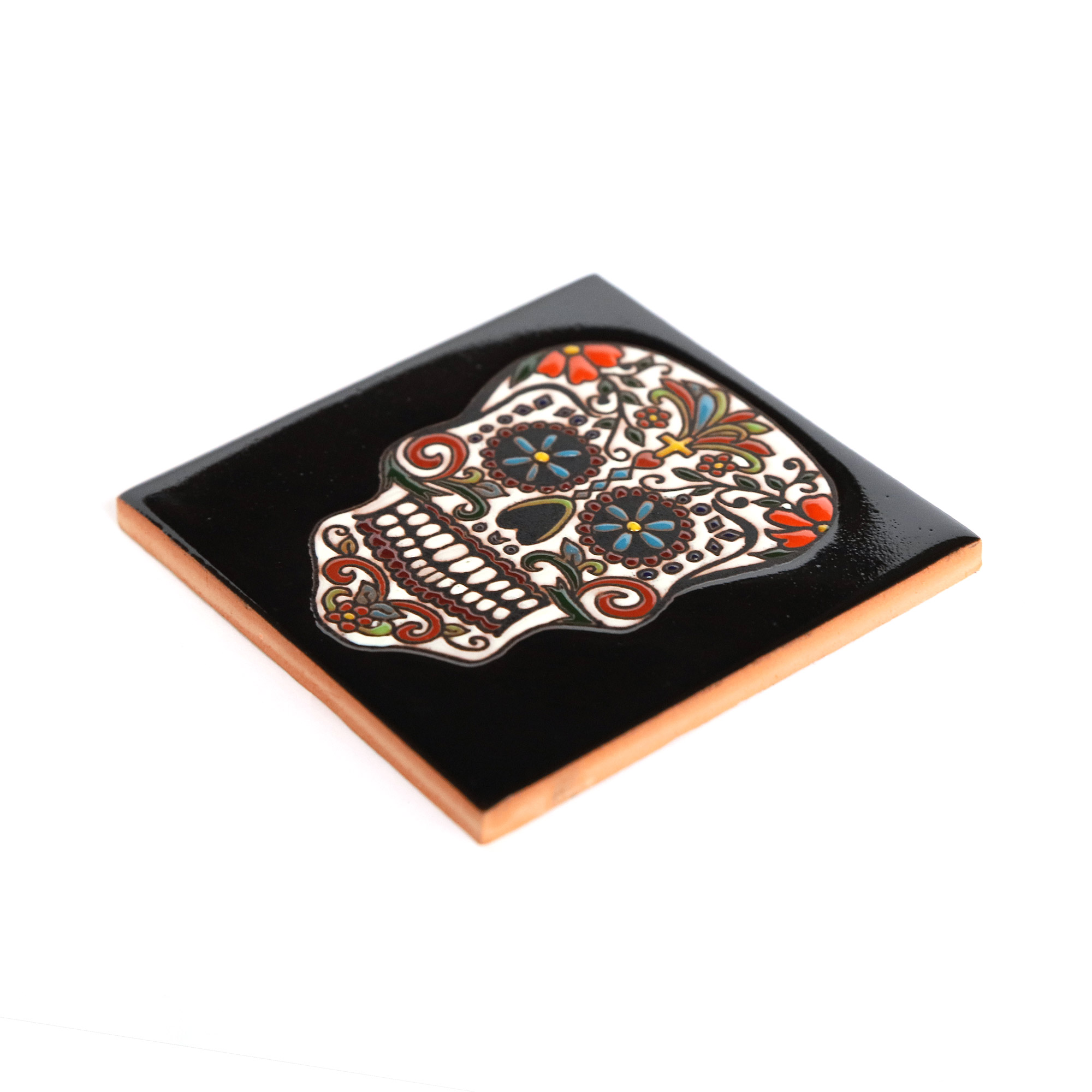 Reliefkachel 'Cráneo', schwarz, multicolor, T 10 cm, B 10 cm, H 0,5 cm von fischer's lagerhaus