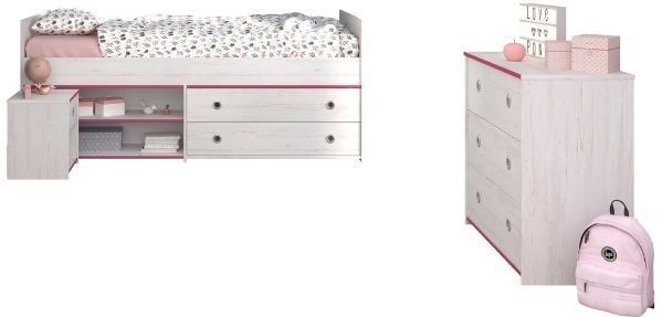 Kinderkamerset Smoozy | Kajuitbed, commode en nachtkastje | Wit