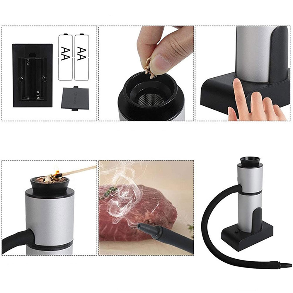 Mini BBQ Fleisch Smoker Räucherpistole Smoking Gun (Batteriebetrieben) - Silber / Schwarz