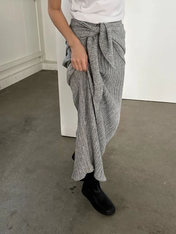 Seoulium - Hoge taille geribbelde maxi-rok