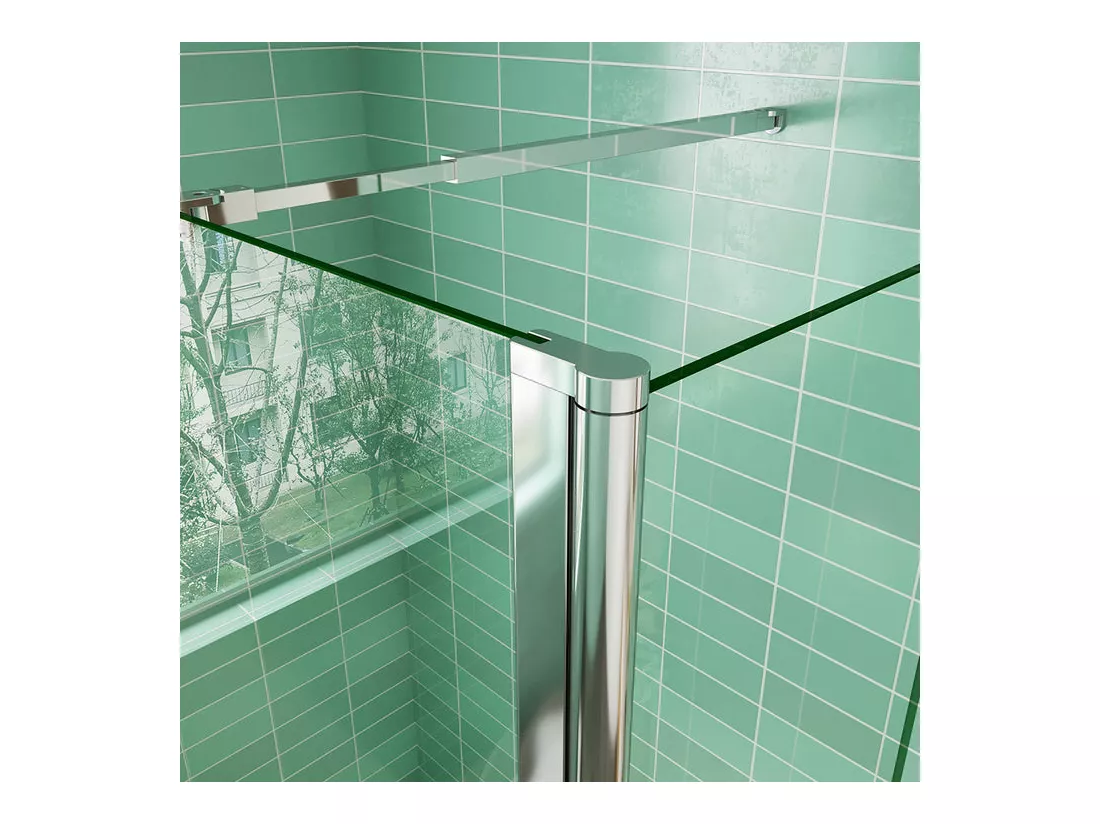 Paroi de douche à l'italienne 70x200cm avec retour pivotant 50x200cm - Verre securit - Avec barre de fixation 73-120cm en carré