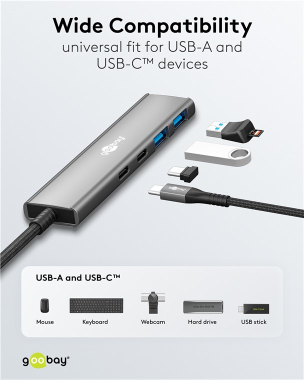 Slim 4-Port USB-C Multiport Adapter HUB mit 2x USB 3.2 / 2x USB-C 5 Gbit/s (76563) - Hellgrau