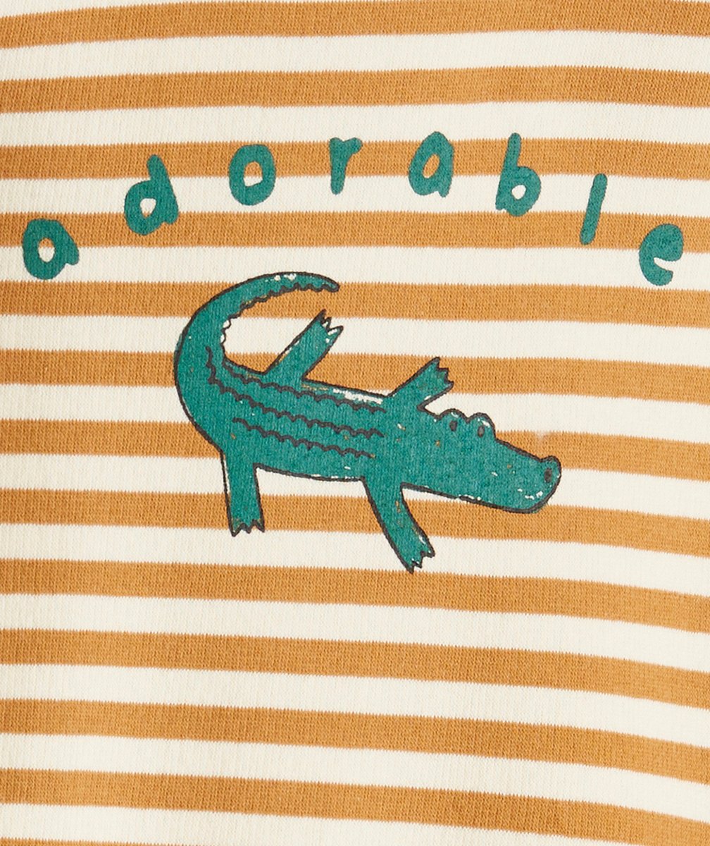 SWEAT BÉBÉ GARÇON RAYÉ OCRE EN FIBRES RECYCLÉES AVEC CROCODILE