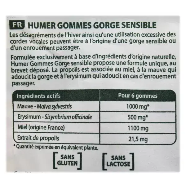 Gomas de mascar Humer Sensitive para garganta. Alivia a garganta a partir dos 6 anos de idade.