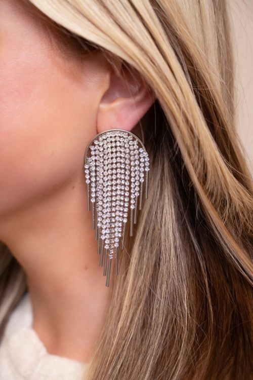 Universe statement oorbellen met zilverkleurige strass