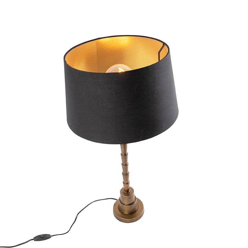 Art deco tafellamp brons met katoenen kap zwart 35 cm - Pisos