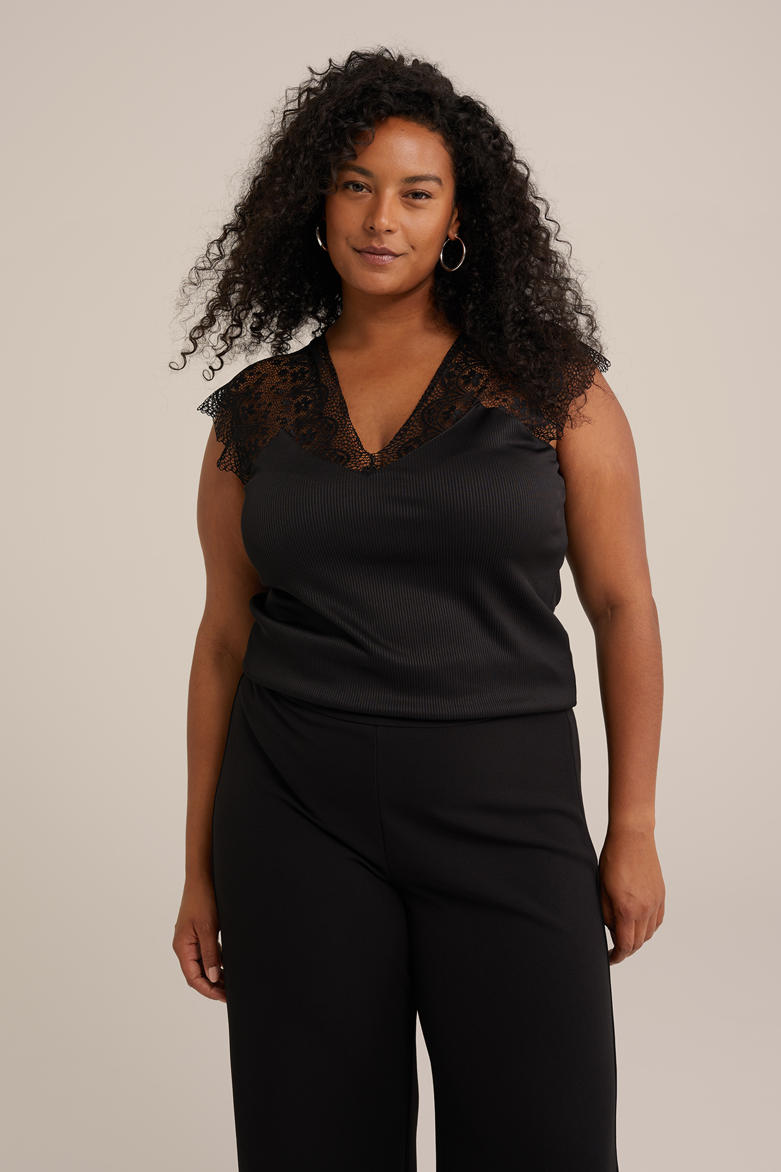 singlet met kant - Curve WE Fashion Zwart