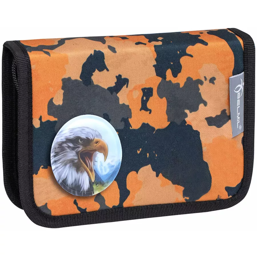 Belmil Schulranzen Motion Schulranzen Set 6-teilig mit Brustgurt, Hüftgurt Orange Camouflage