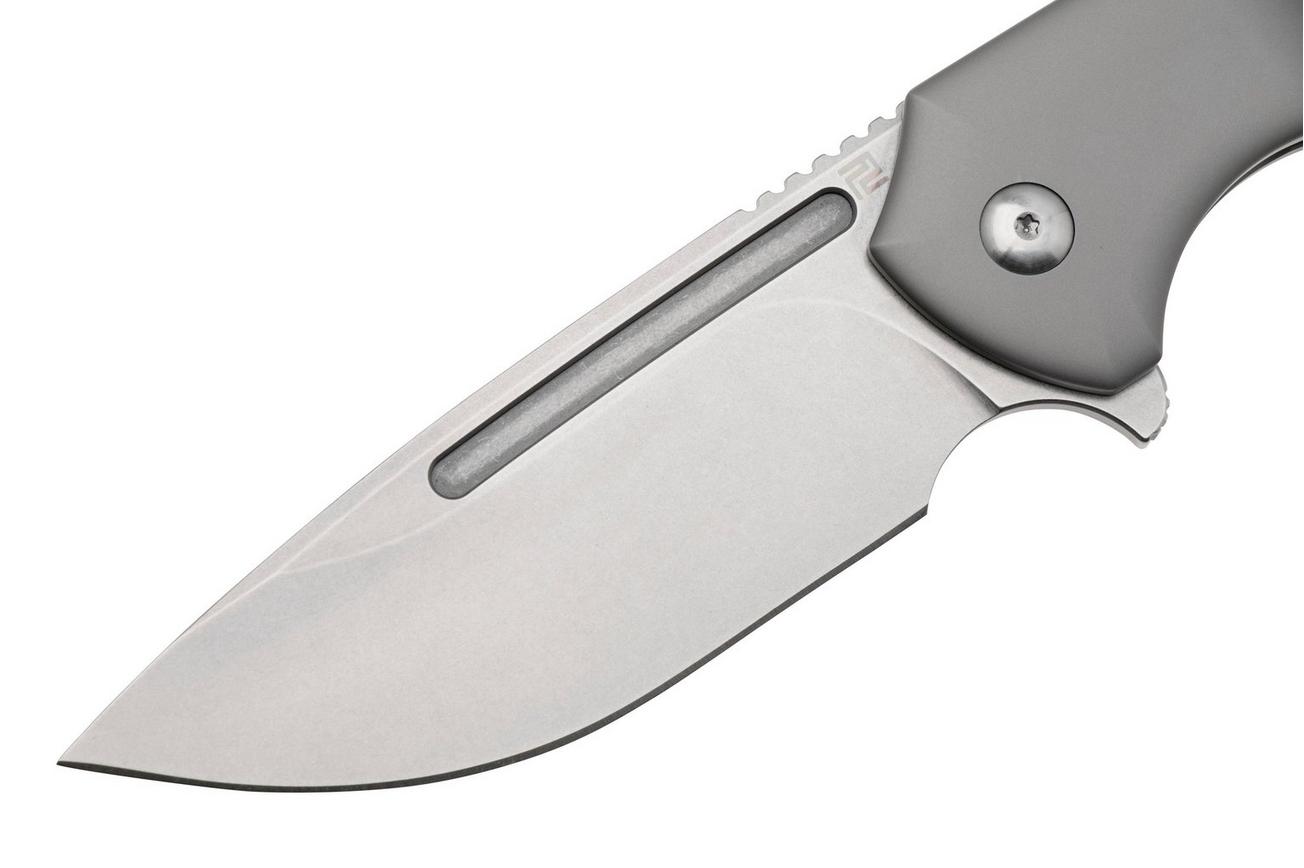 Artisan Cutlery Trux 1861G-GY, Stonewashed S35VN, Gray Titanium zakmes, Ferrum Forge design