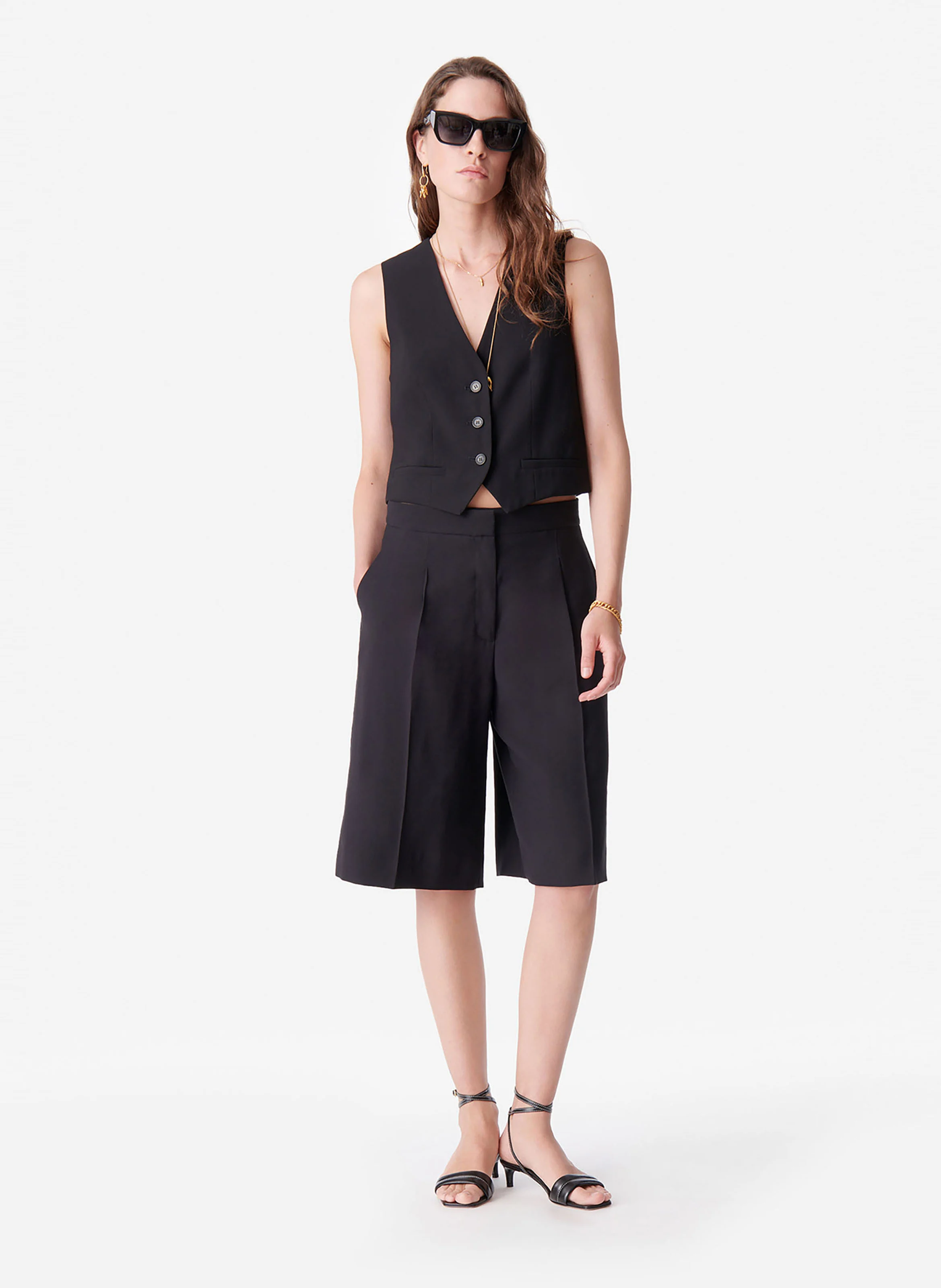 BENSON - Veste droite col V sans manches | Noir