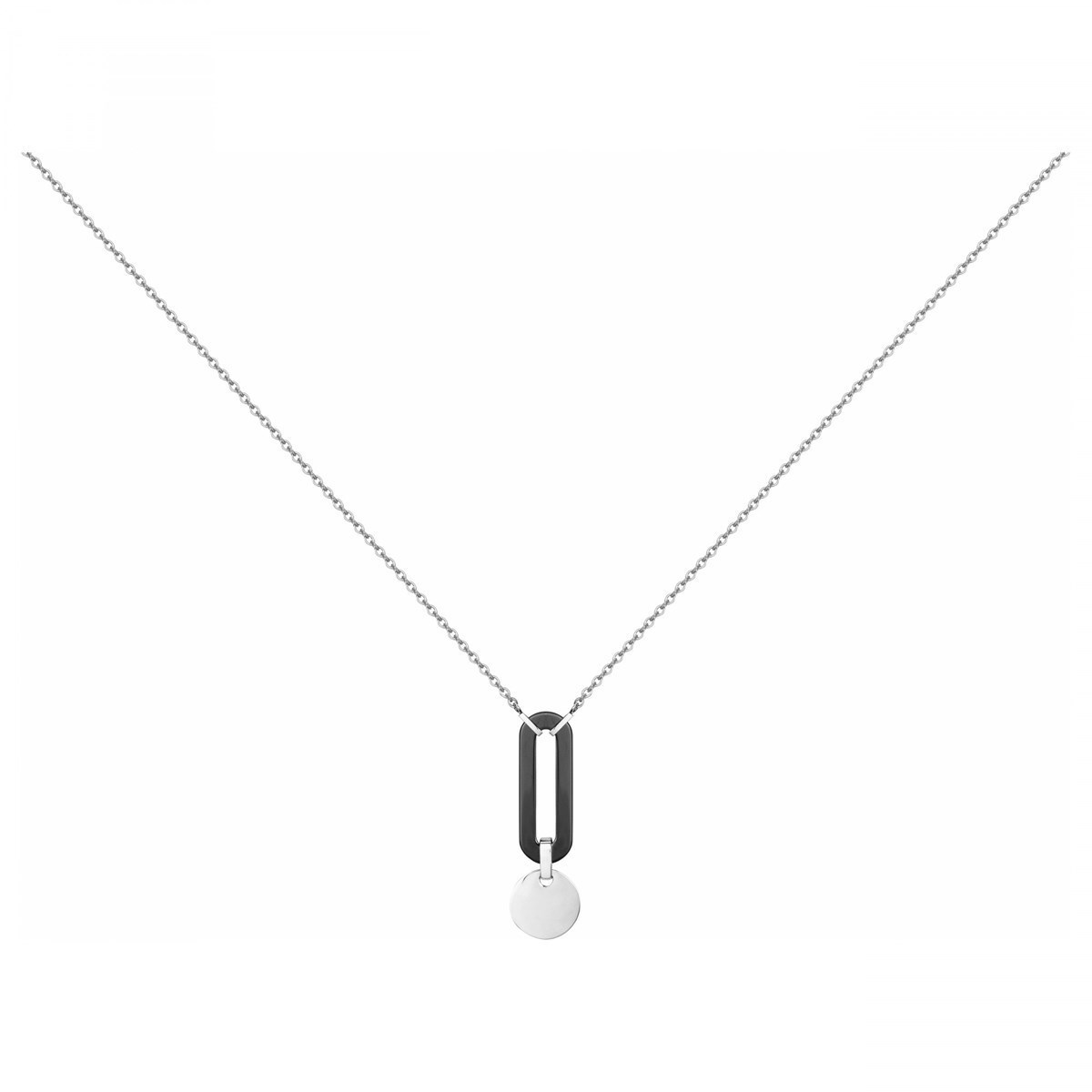 Collier mono-motif en Acier 316L et céramique - blanc brillant
