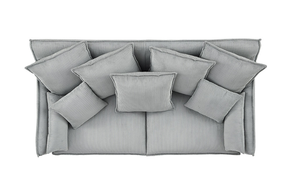 Großes 3-Sitzer Sofa HEAVEN 200cm hellgrau Cord Federkern Hussensofa abnehmbarer Bezug