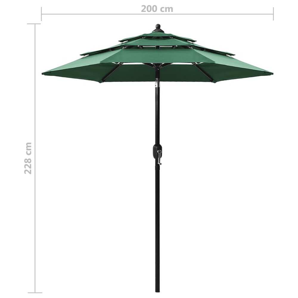 Parasol mobilier de jardin à 3 niveaux avec mât en aluminium 2 m vert