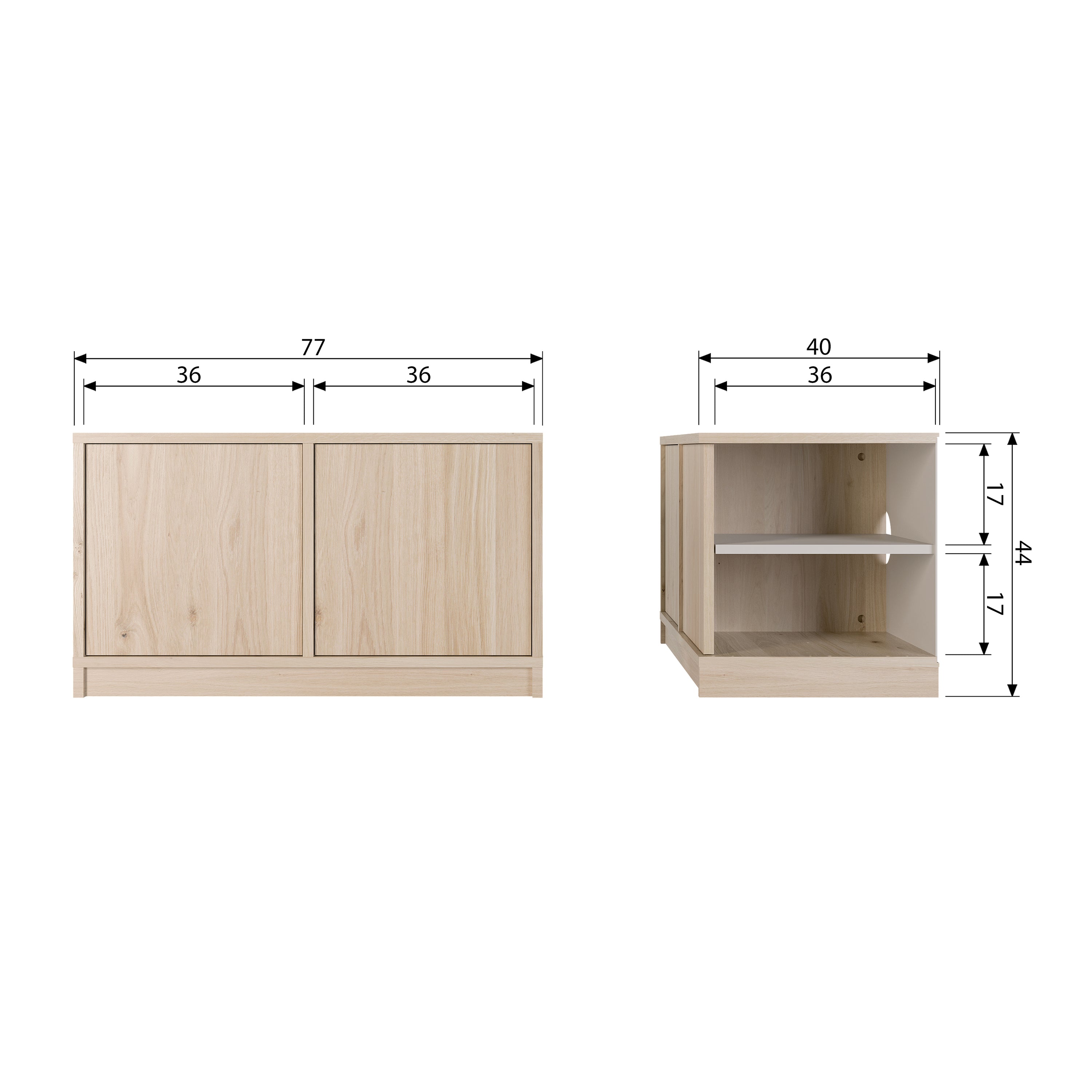 vtwonen Modulair Onderkast Eikenhout Fineer - Dubbel - B 77 cm