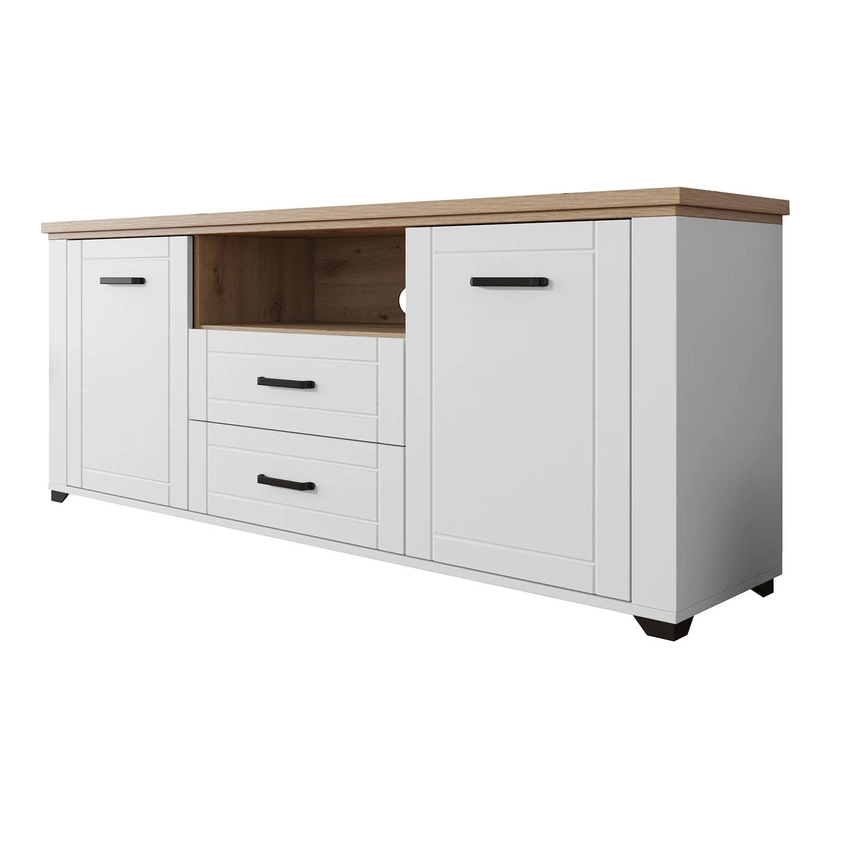 Meubella - TV-Meubel Vernon - Wit - Eiken - 161 cm