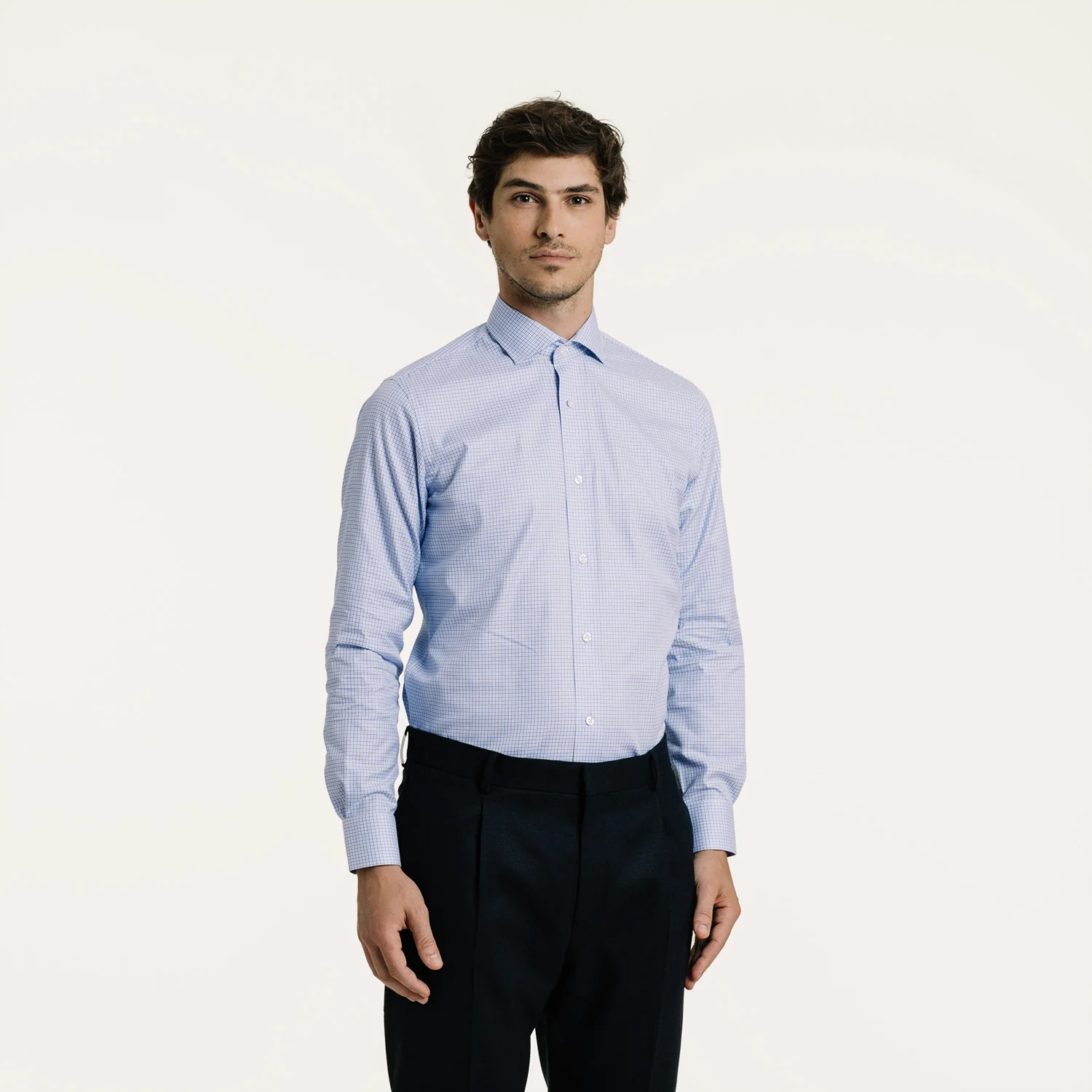 Double-twisted twill shirt with blue checks