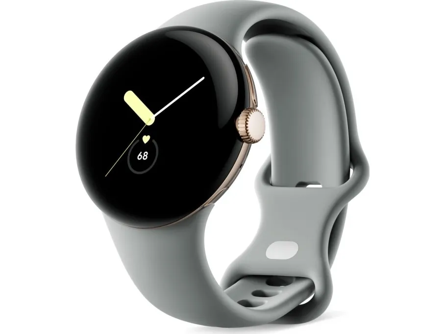 Google Pixel Watch - Champagne-guld - smart ur med bånd - fluoroelastomer - nøddebrun - båndstørrelse: L - 32 GB - Wi-Fi, NFC, Bluetooth - 4G - 36 g