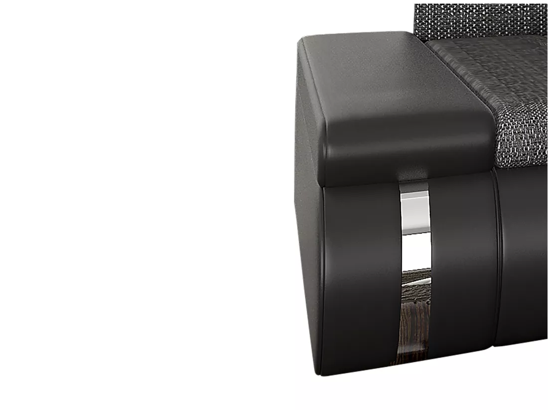 Canapé d'angle panoramique convertible et réversible en tissu et simili noir et anthracite AZELMA II