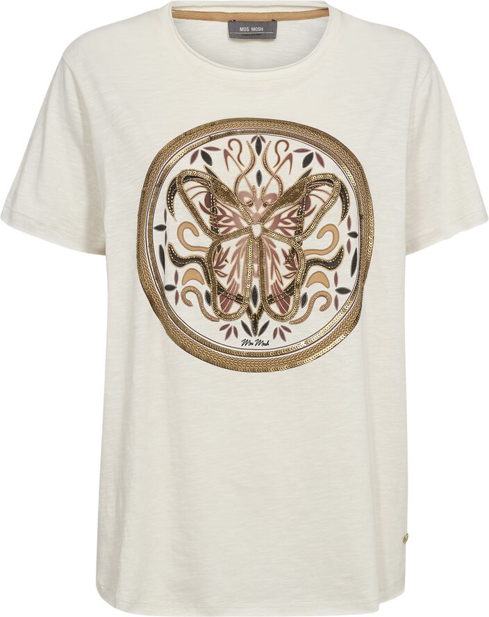 Mos Mosh MMFiona O-SS Embroidery Tee Ecru