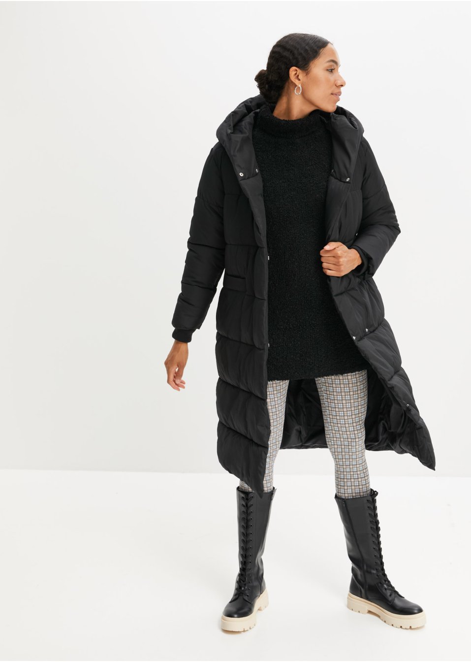 Manteau oversize matelassé avec capuche, en polyester recyclé