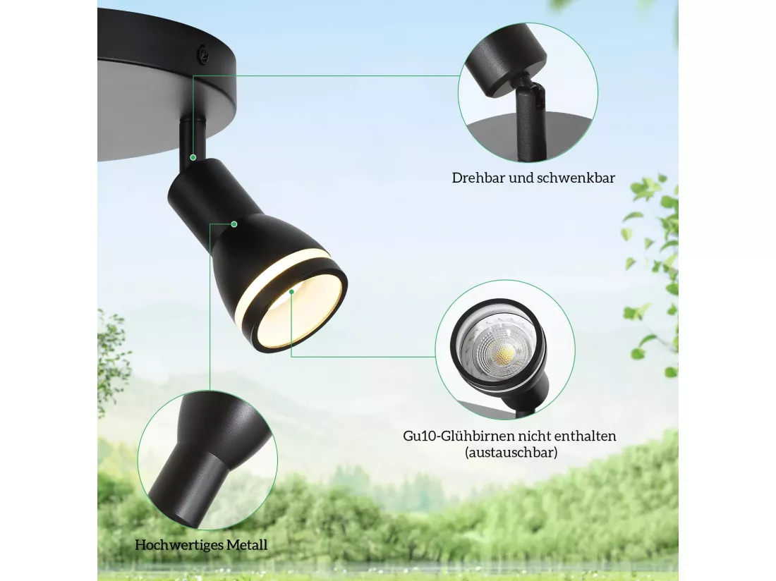 NETTLIFE Spot de plafond LED 2 ampoules noir salon plafonnier spot orientable GU10 spot lampe moderne