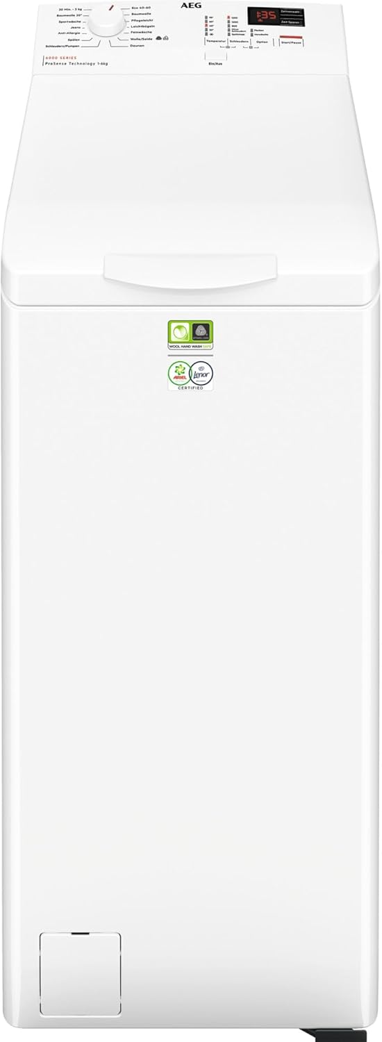 AEG Waschmaschine Toplader, 40 cm, 6 kg, Serie 6000 ProSense - Mengenautomatik - Smarte Beladungserkennung, EEK B, Nachlegefunktion, Wasserschutzalarm, Inverter Motor, 1200 U/min, LTR6A41260