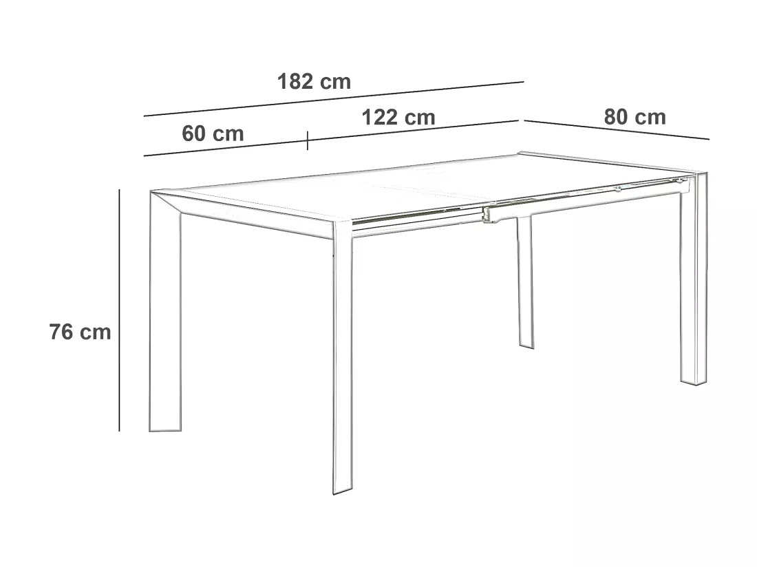 Pixel Table extensible (122/182 x 80 cm) en verre trempé gris