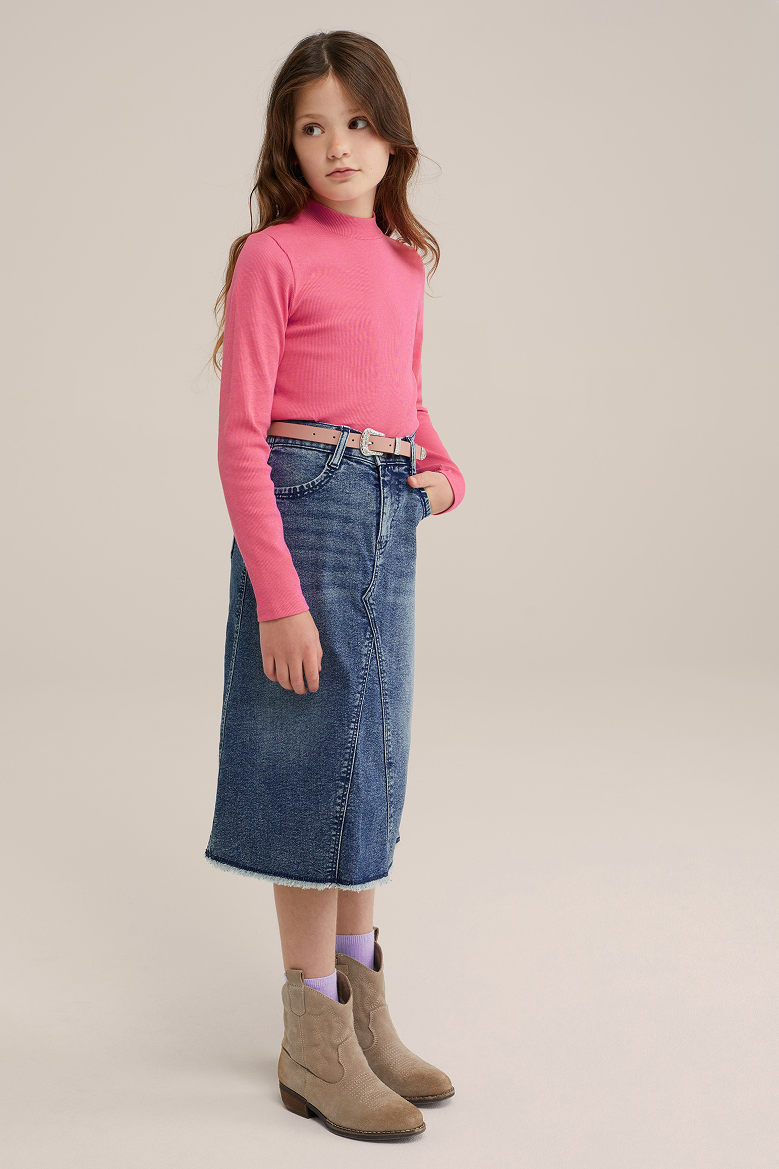 Meisjes geribd T-shirt WE Fashion Felroze