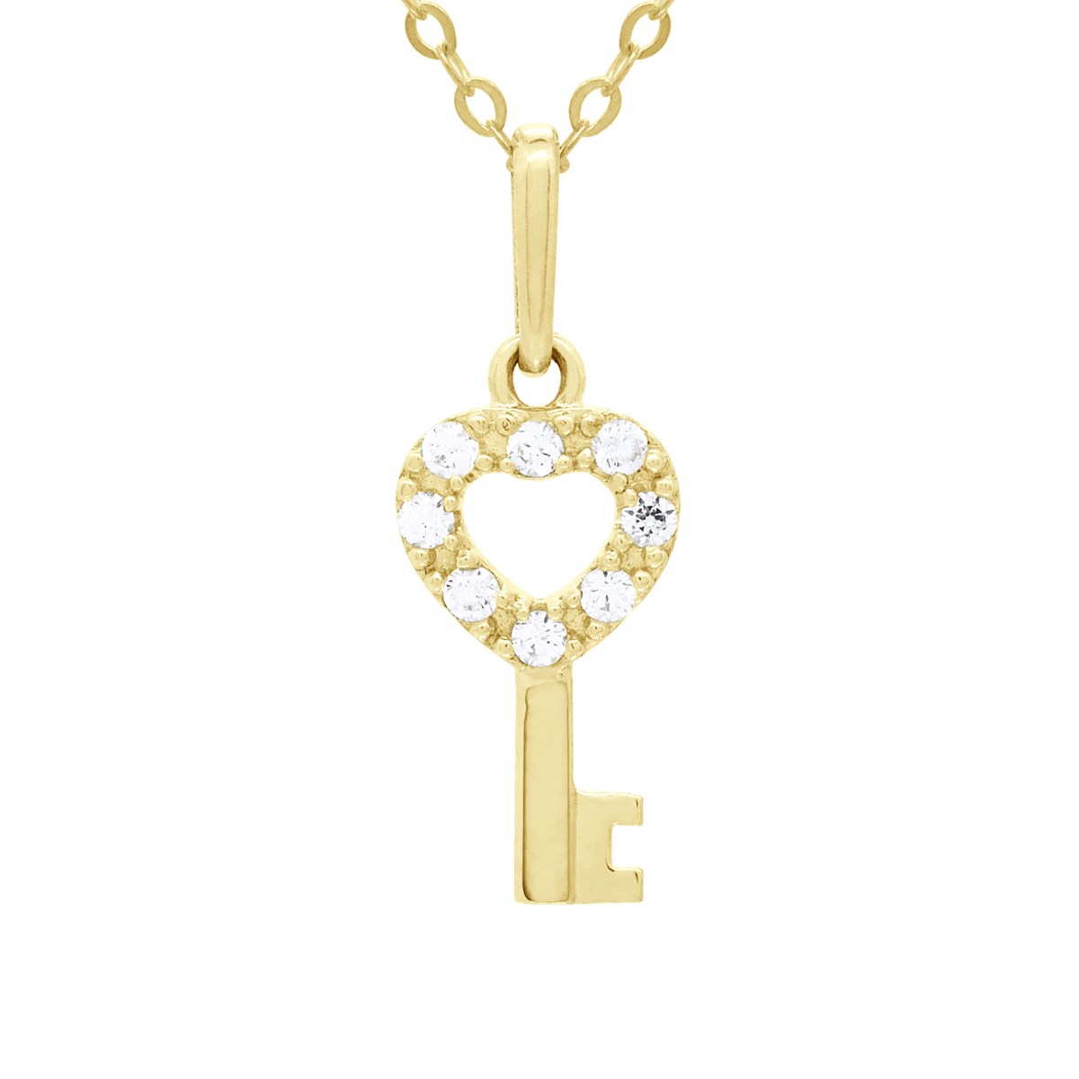 Collier - Ornées d'un Pendentif Clé de mon Coeur serti d' Oxydes de Zirconium - Or Jaune