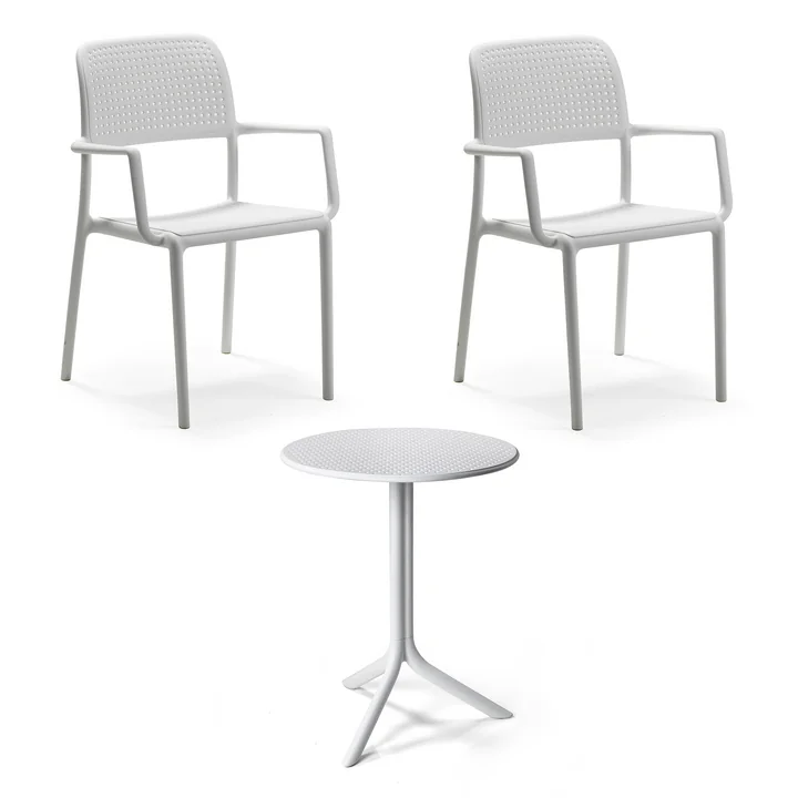 Nardi - Bora Armlehnstuhl (2x)   Step Tisch, weiss