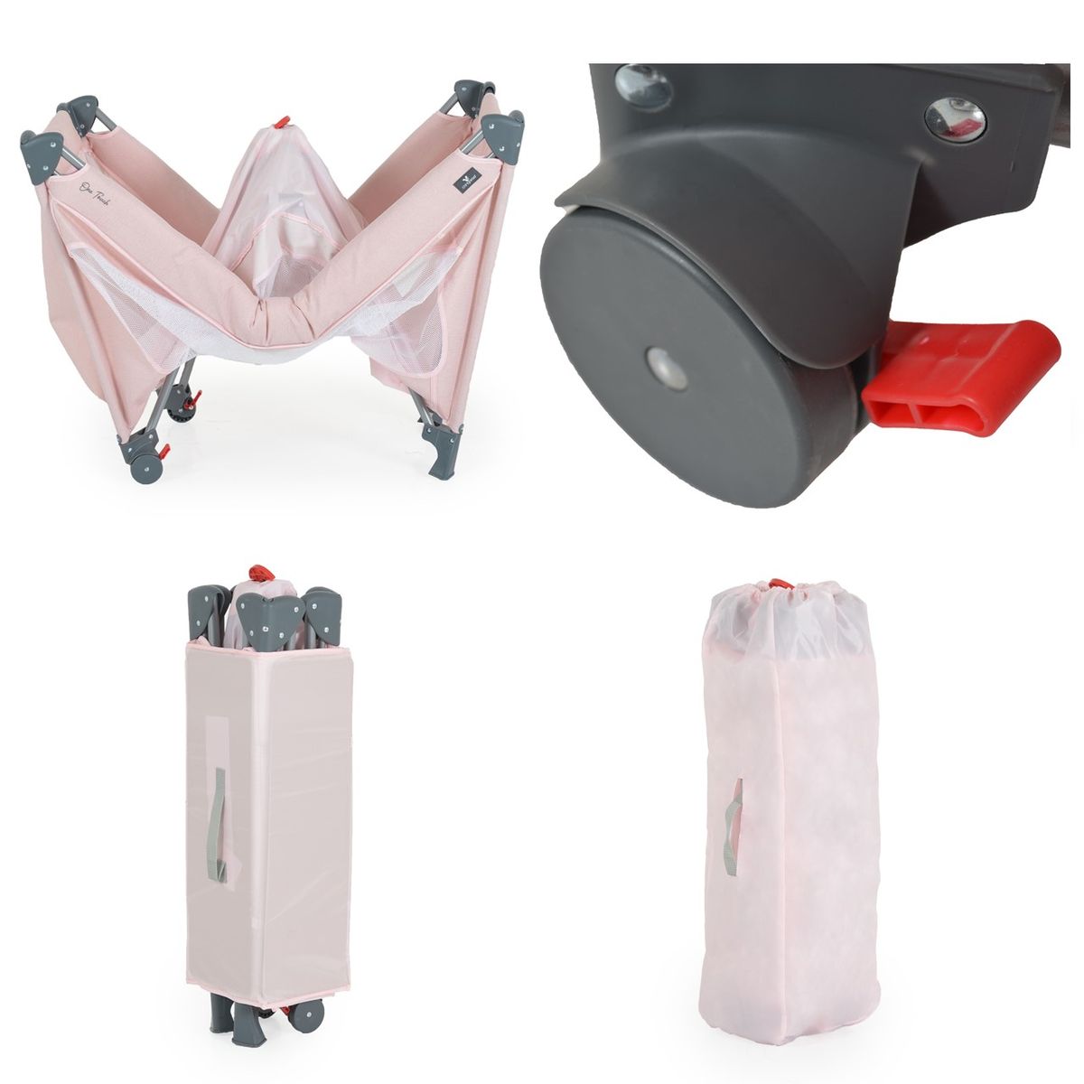 Cangaroo Reiselaufstall One Touch Räder Seiteneingang Matratze klappbar Tasche rosa