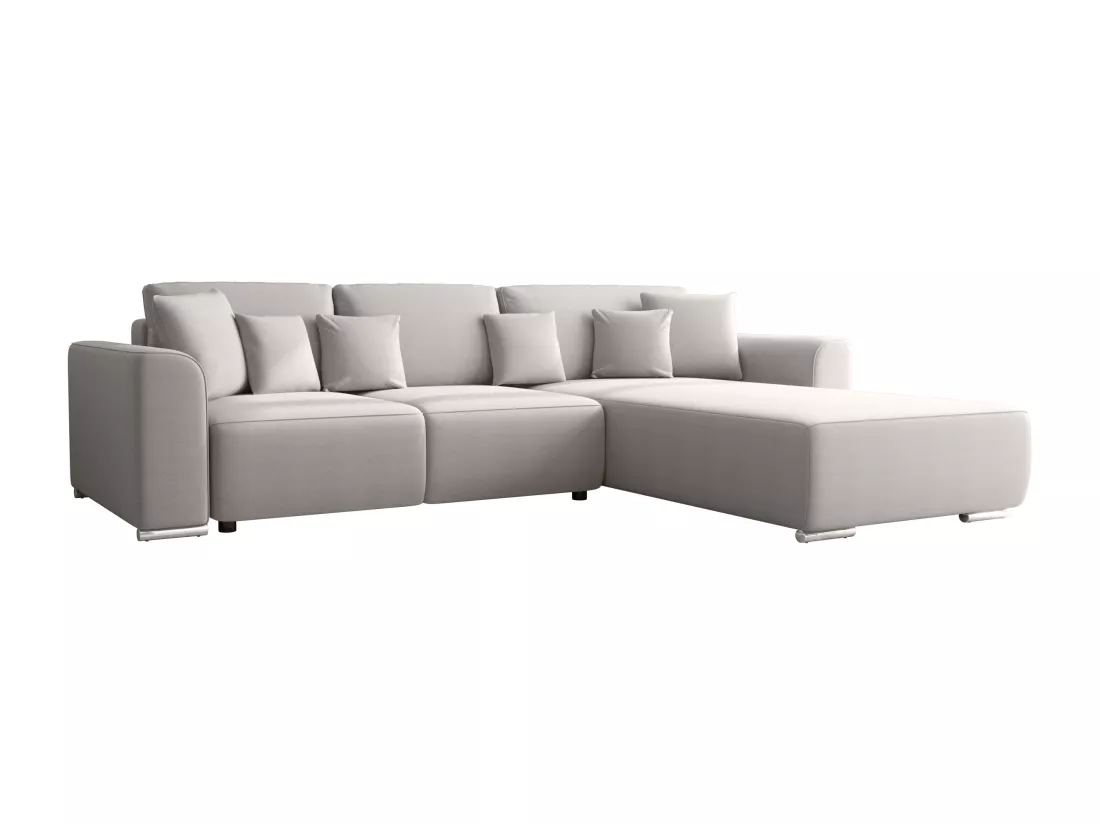 Canapé d'angle convertible et réversible en tissu gris clair MELTANA