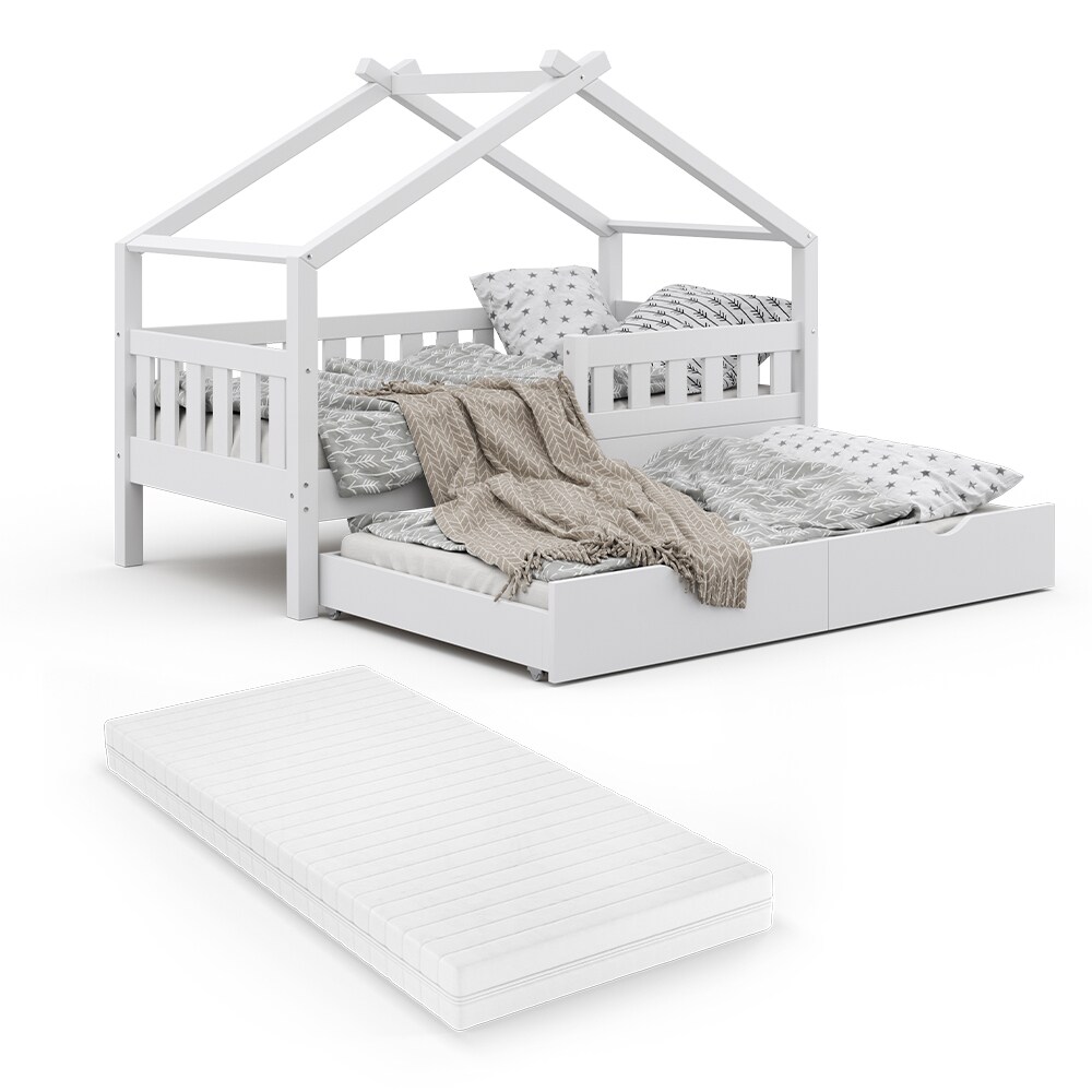 VitaliSpa Design Kinderbett 160x80 Babybett Hausbett Gästebett Matratze weiß