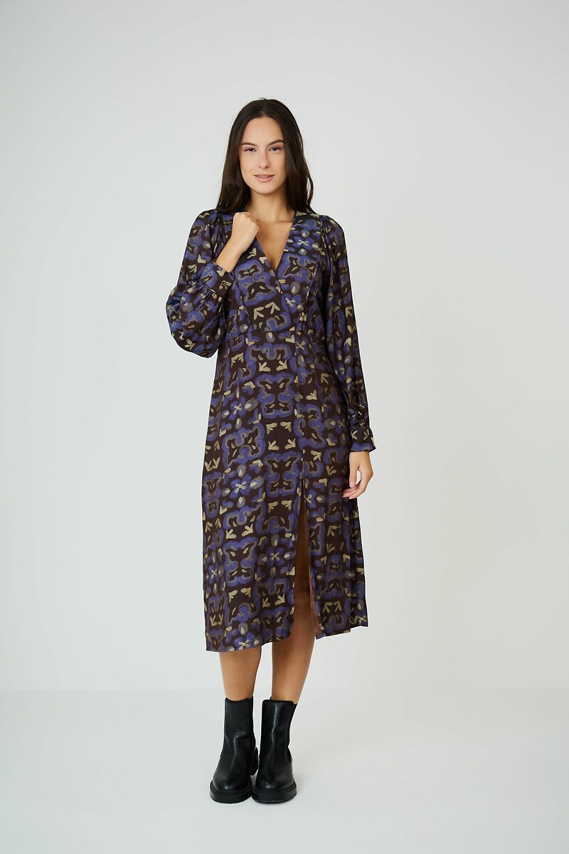 ATÉ BREVE<br>Vestido midi, mangas compridas, decote em V