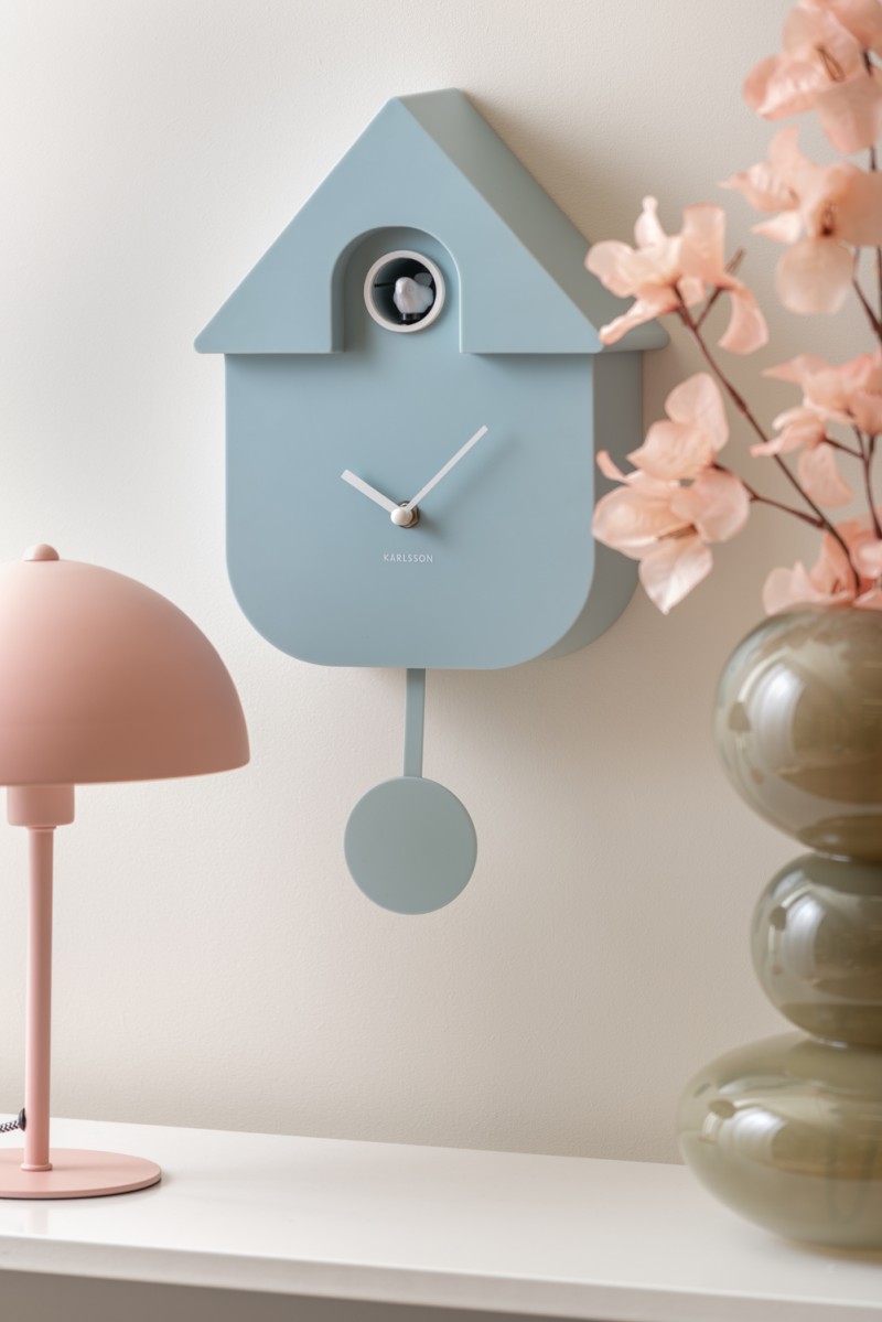 Wall Clock Modern Cuckoo KA5768TB Turquoise blue