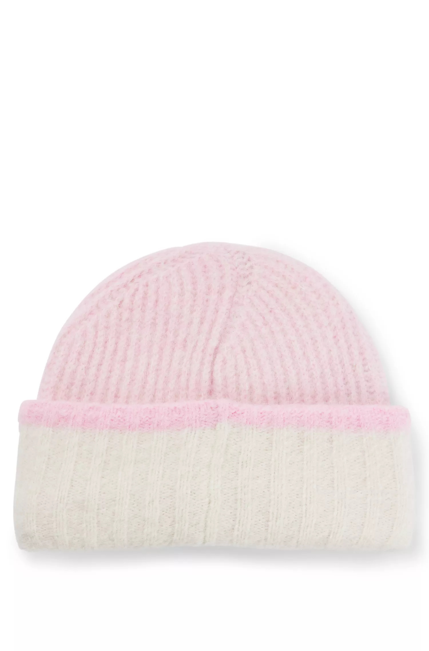 Gorro HUGO vermelho com blocos de cor e detalhe de logotipo sobreposto.