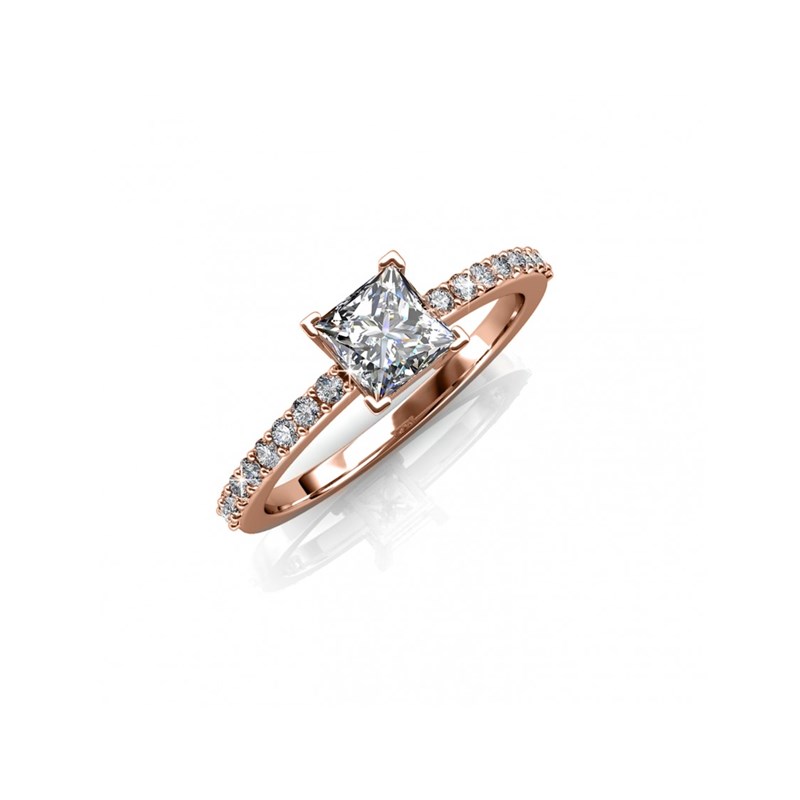 Bague Simple Square - Or Rosé et Cristal