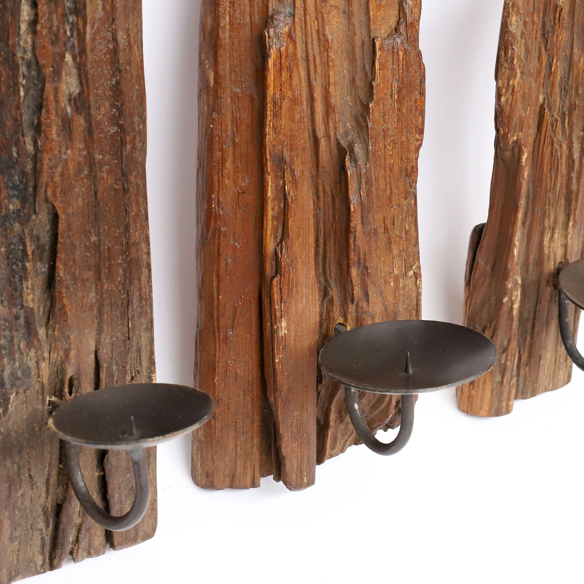 Wandkerzenhalter aus recyceltem Holz, natur, H 30-40 cm, B 10-15 cm, L 12 cm von fischer's lagerhaus