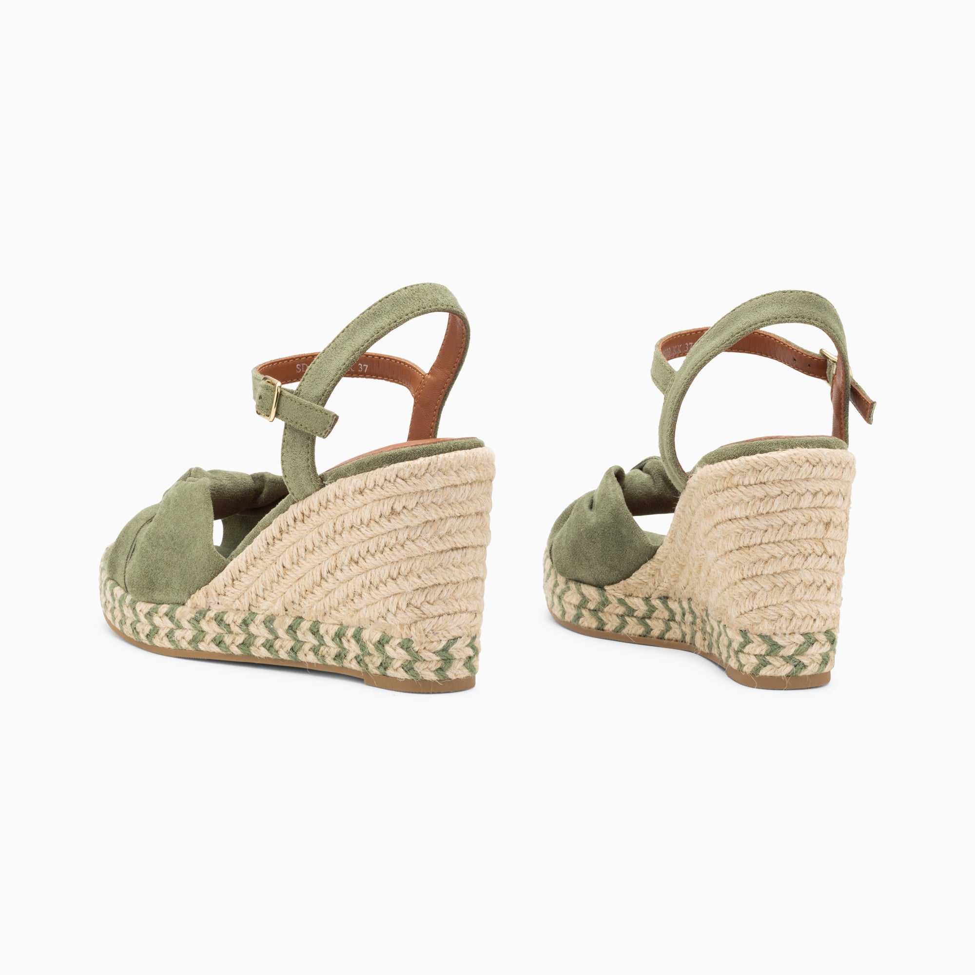 Sandales à talon, Compensées-Sandales compensées nouées Céline kaki pastel