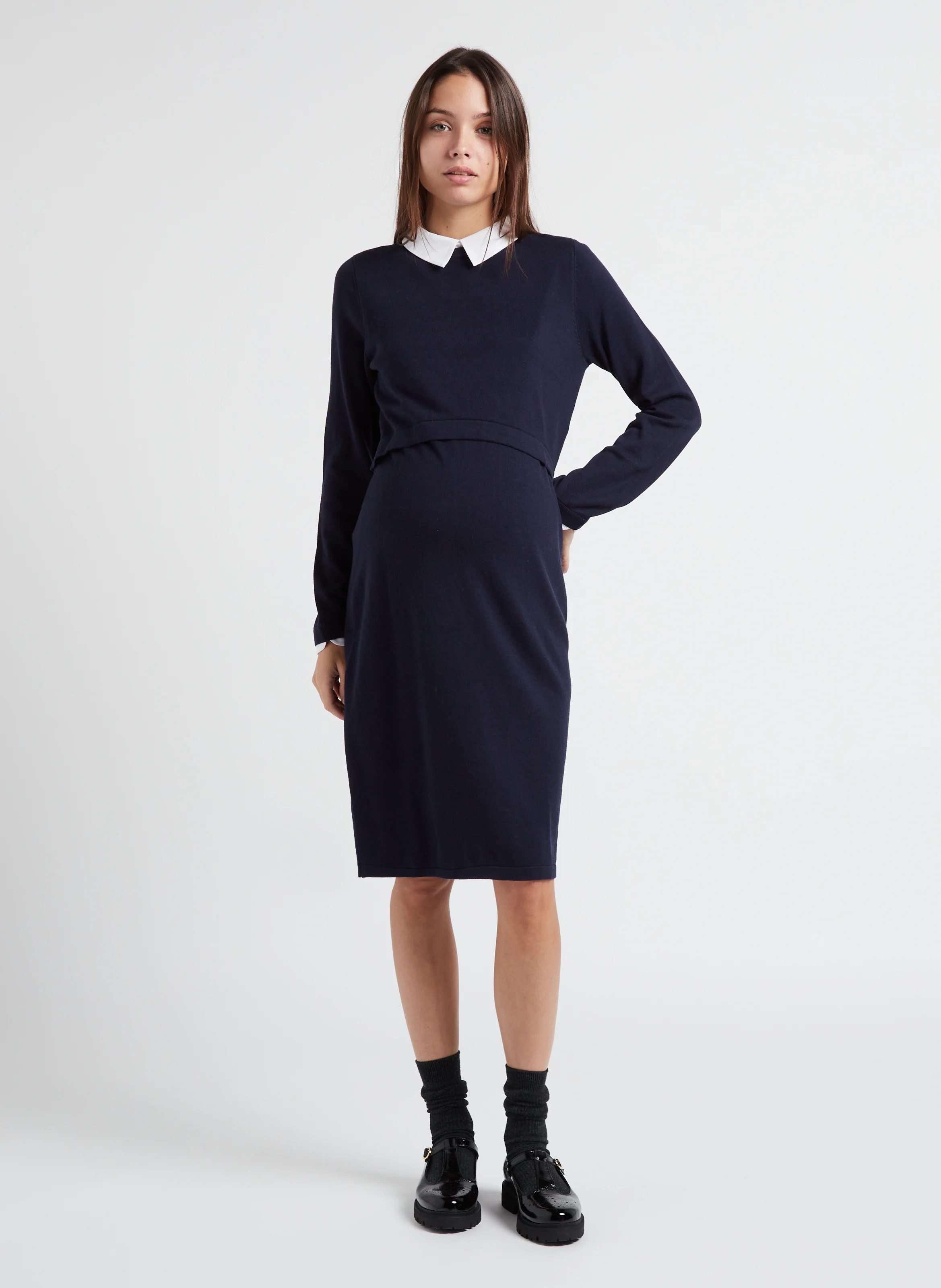 HARLENE - Robe pull de grossesse en coton mélangé | Bleu