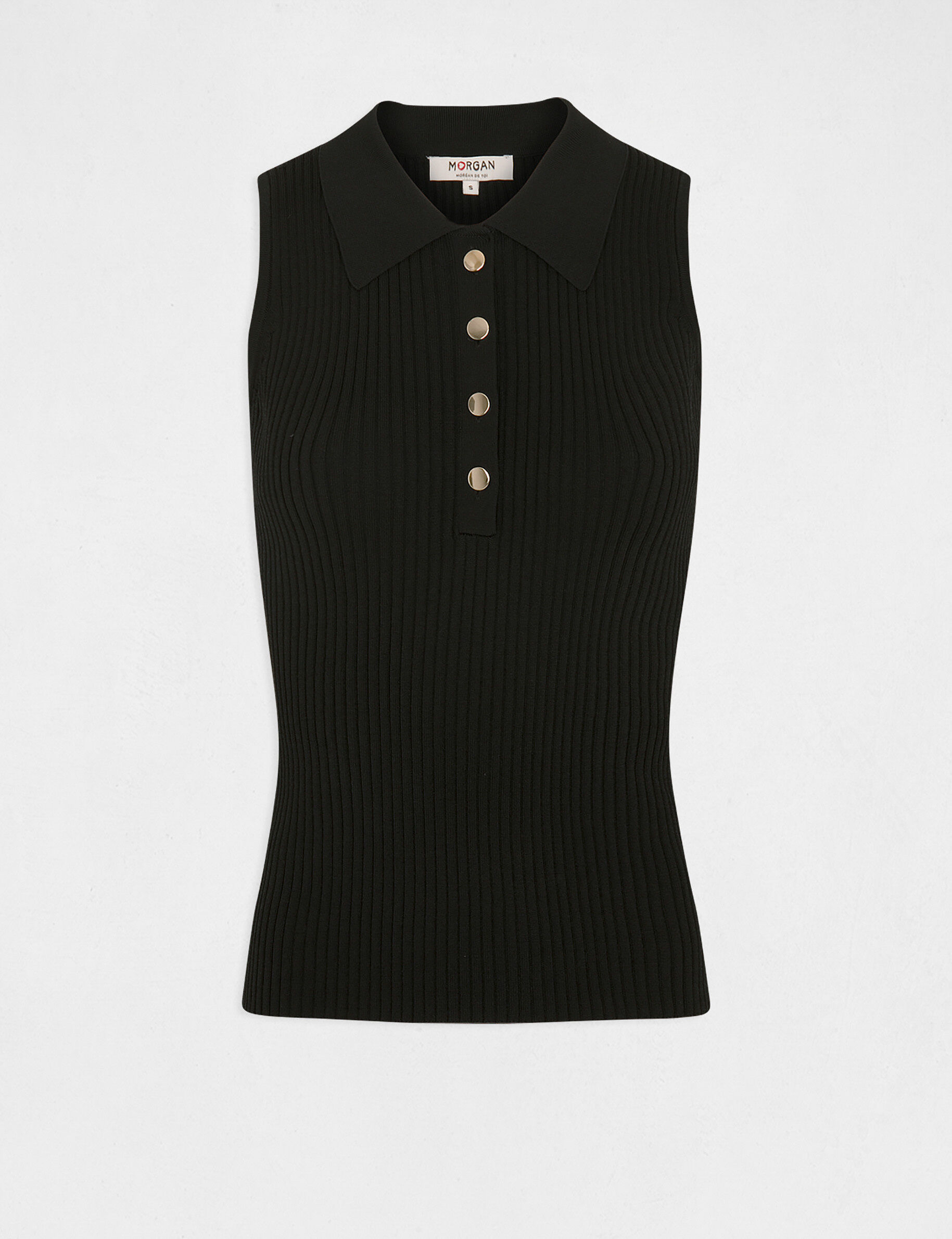 Pull débardeur sans manches col polo noir femme - noir