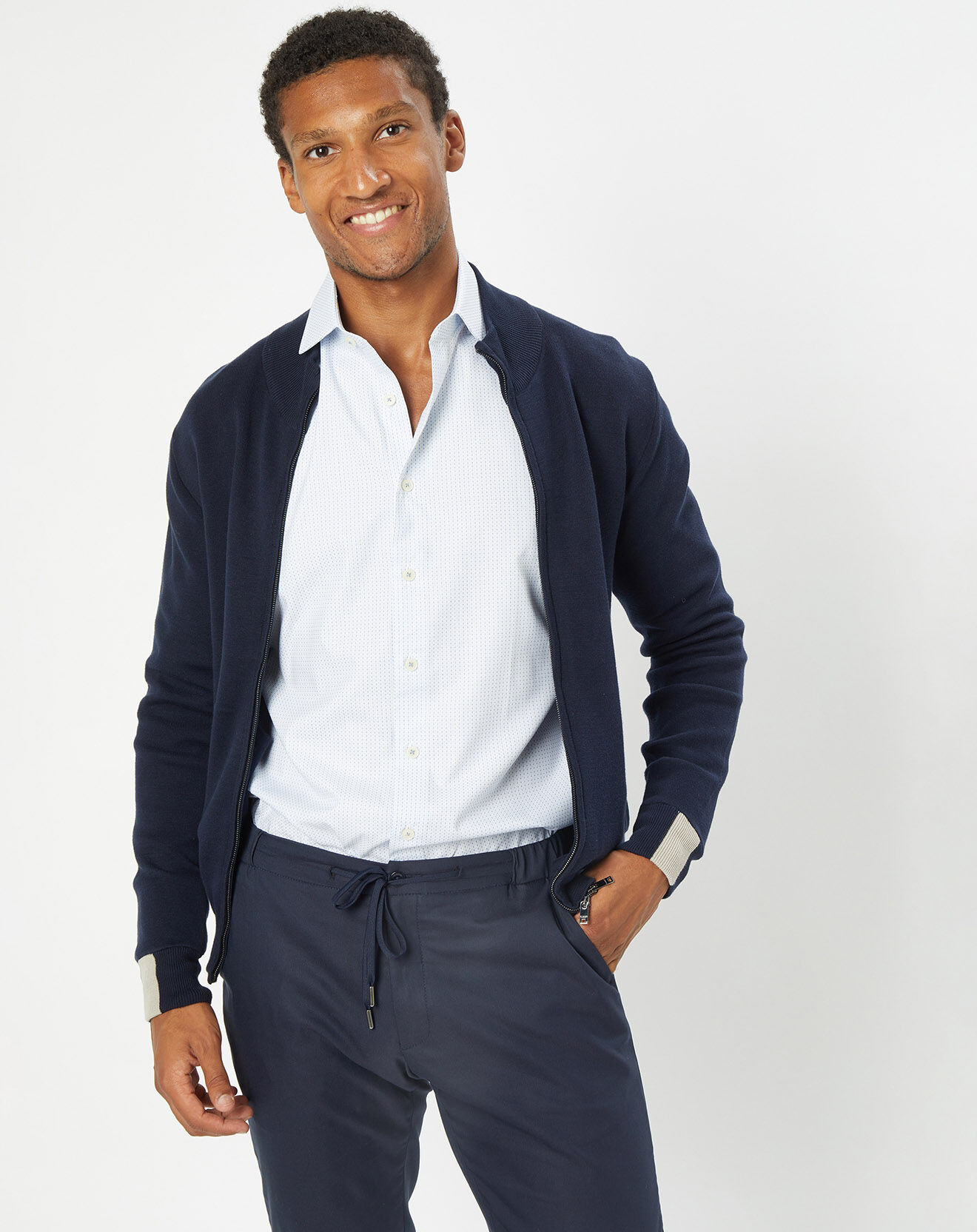 Hackett London Gilet fin zippé bleu marine