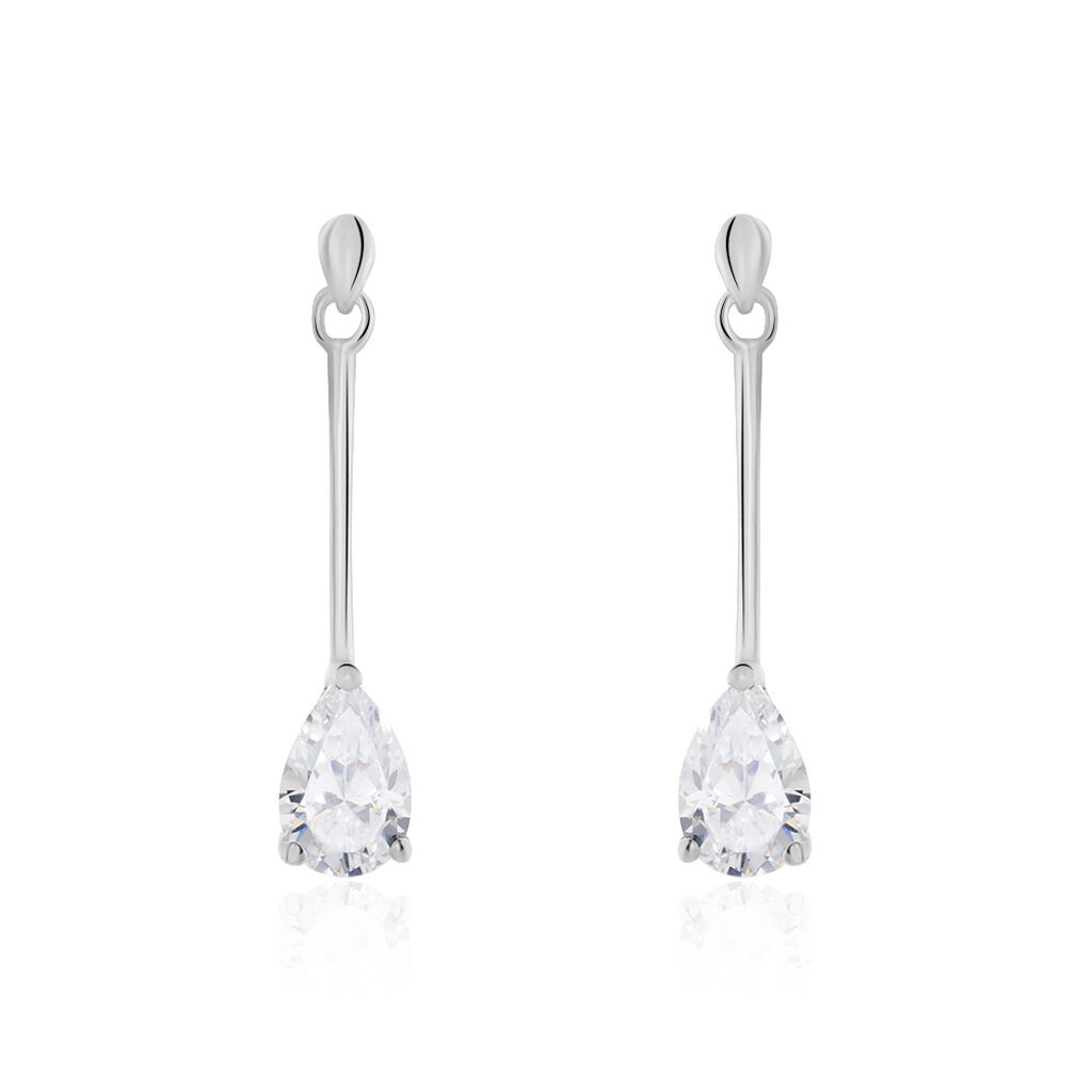 Boucles D'oreilles Pendantes Goutte Or Blanc Oxyde De Zirconium