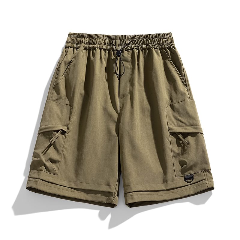 Lefitt - Mid Rise Plain Cargo Shorts