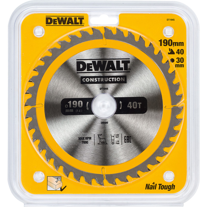 DeWALT cirkelzaagblad 190x30x2,6mm 40T DT1945-QZ