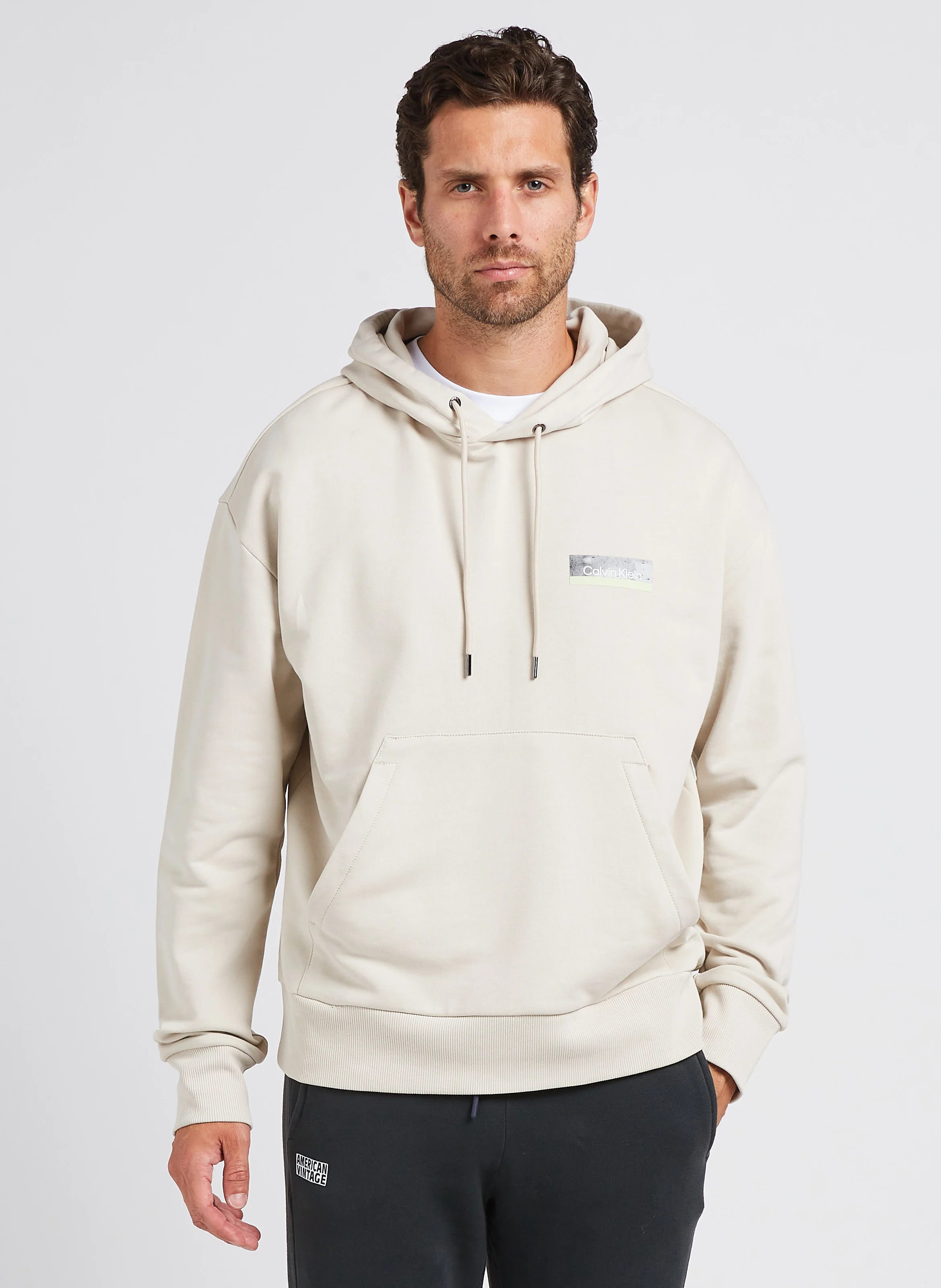 Sweat à capuche sérigraphié en coton | Beige