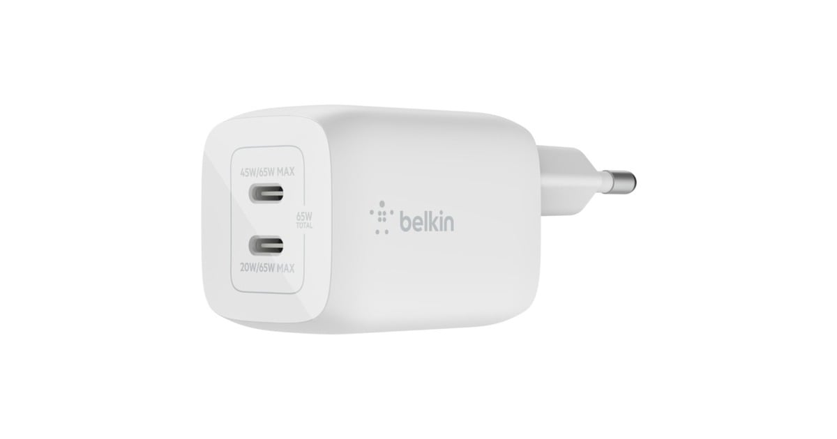 BelkinBoostCharge Pro 2-poorts USB-C GaN-wandlader met PPS, 65 W  (Wit)