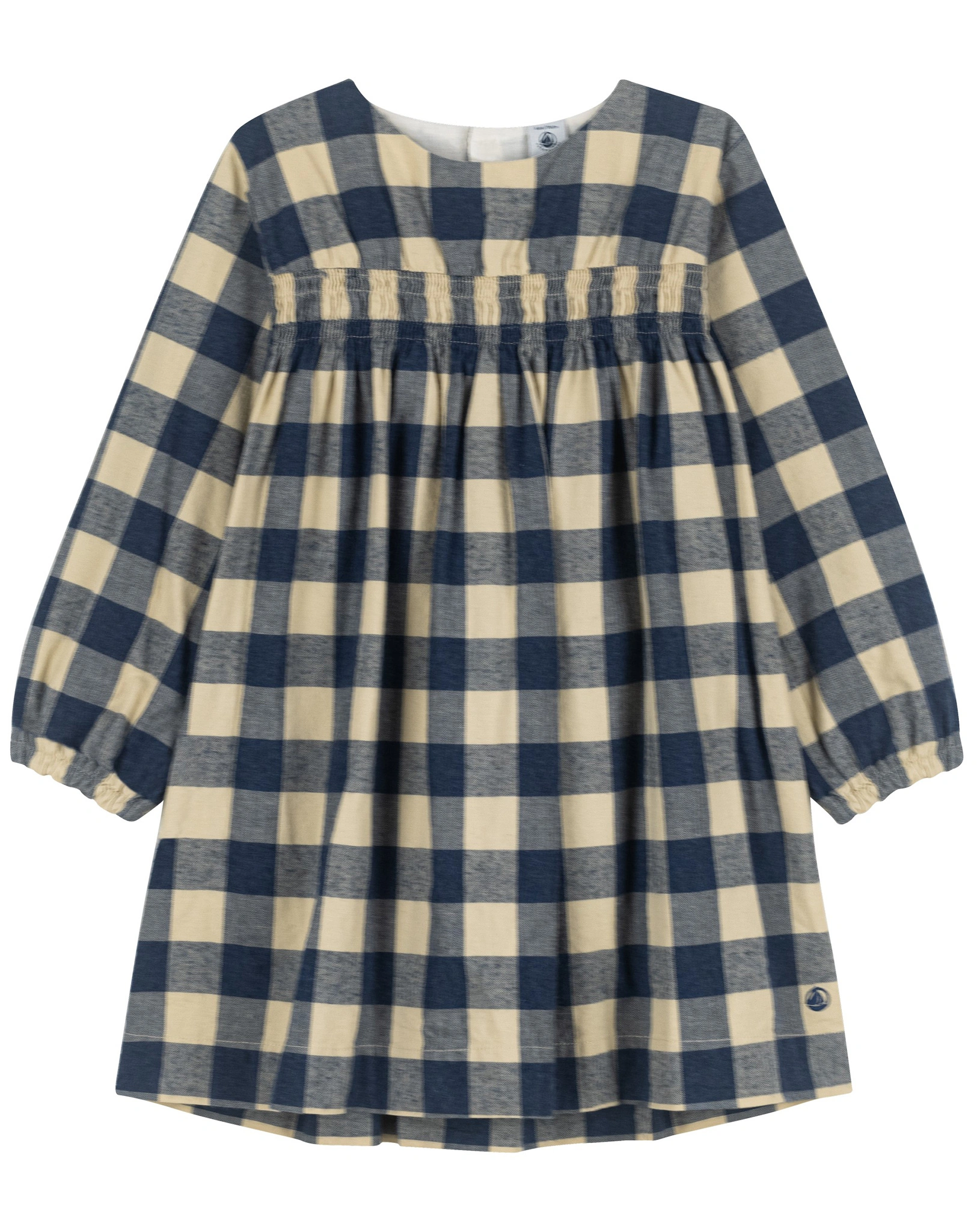 Langarmkleid LOLIE beige/blau/kariert
