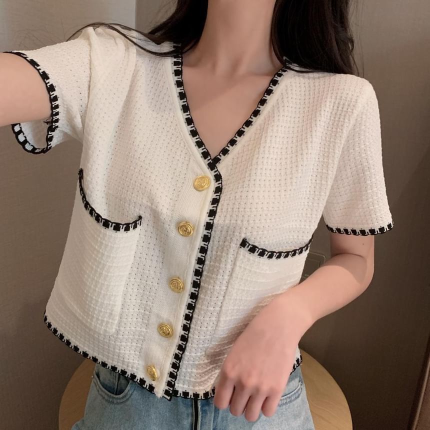 Rorah - Blouse met korte mouwen en contrasterende bies